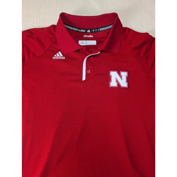 Adidas Men's Nebraska Cornhuskers Scarlet Red Coaches Polo Shirt Size Large Cool - Picture 2 of 6